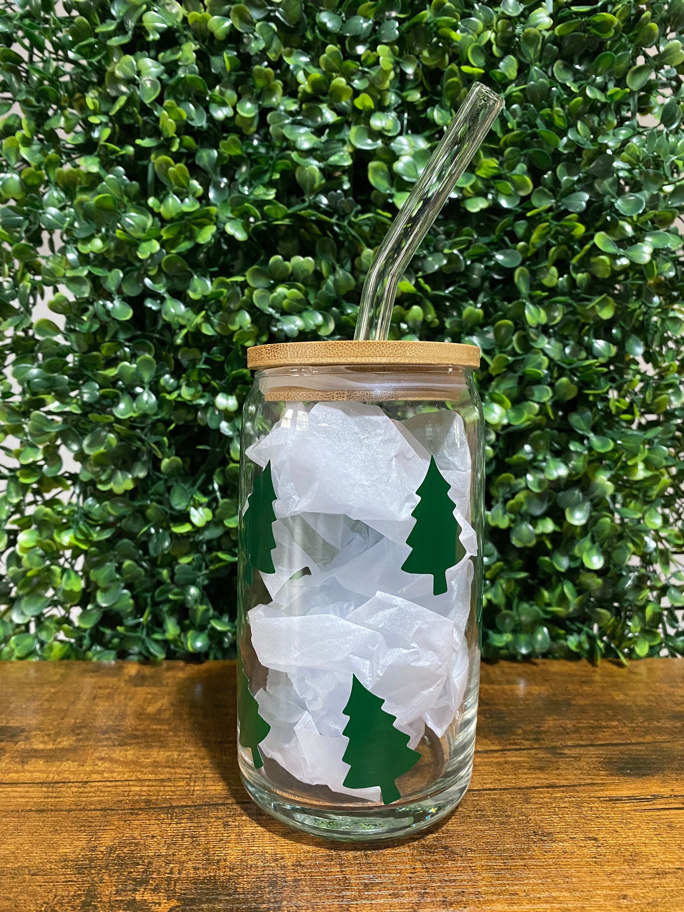16 or 20 oz Glass with Trees | Beer Can Glass | Iced Coffee Cup