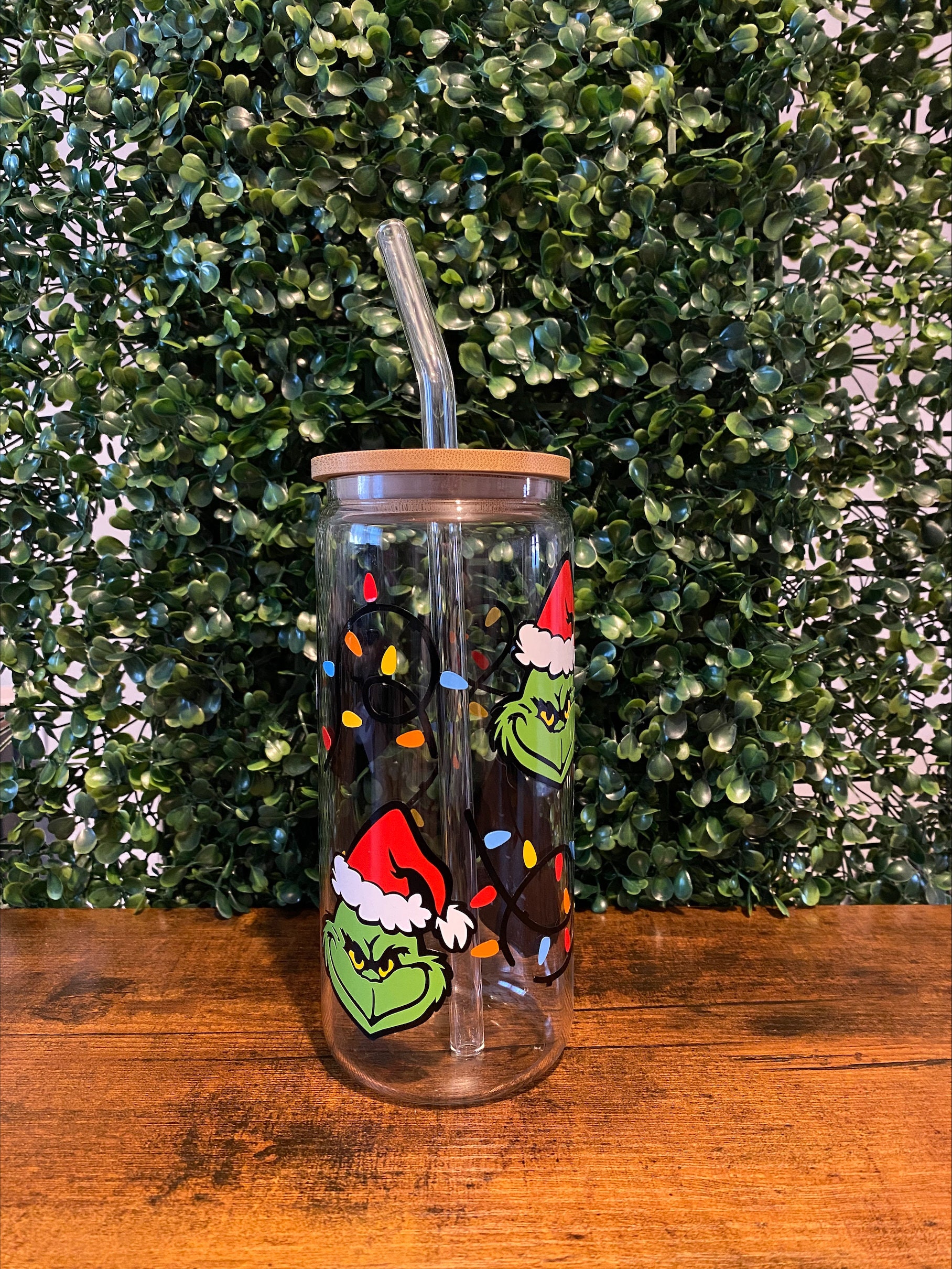 16oz I'm Not Going Grinch Glass Can Cup with Lid and Straw