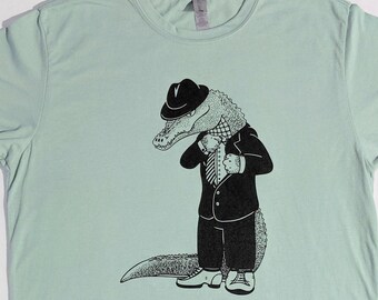 Dressed Up Alligator T Shirt, Original Screen Print, Unisex Tee