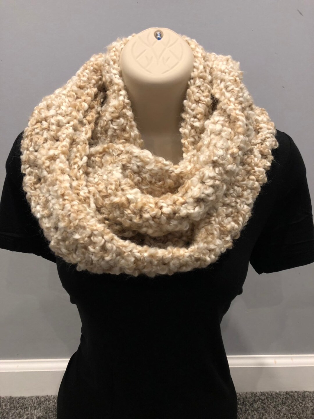 Crocheted Chunky Infinity Scarf, Cream and Tan - Etsy