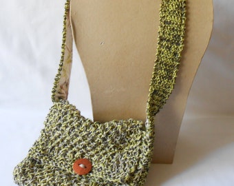 Linen shoulder bag in shades of green and brown floral lining - Linen shoulder bag in shades of green and brown floral lining