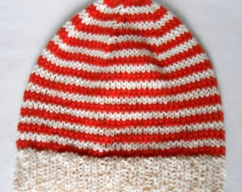 Mixed orange and off-white striped hat in wool and organic cotton