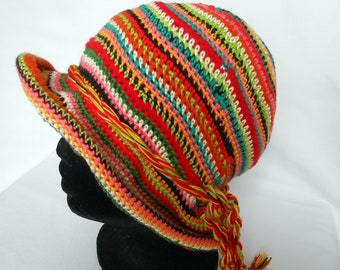 Crochet multicolored cotton hat