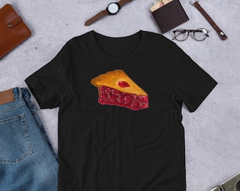 STRAIGHT CUT T-SHIRT Cherry Pie Baking Cooking Cottagecore Bakery Folk Art Chef Birthday Housewarming Gift Retro Style Pies Pastry Chef Art