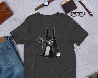 STRAIGHT CUT T-SHIRT Weird Rabbit Shirt Folk Art Gothic Birthday Housewarming Gifts Creepy Cute Funny Shirts Lollipop Candy Goth Creep Bunny