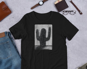 STRAIGHT CUT T-SHIRT Black Cactus Shirt Cacti Folk Art Desert Plant Creepy Goth Birthday Gifts Modern Botanical Witchy Gothic Art Punk Emo