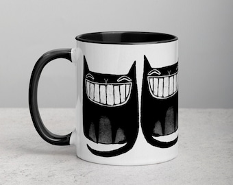 11oz COFFEE MUG Black Cat Folk Art Housewarming Birthday Gifts Illustration Funny Cute Weird Stuff Quirky Tea Gift Ceramic Best Friend Gift