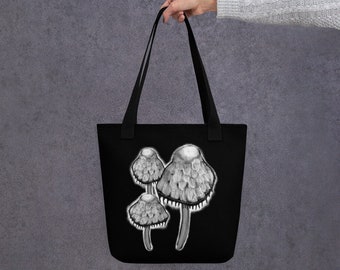 TOTE BAG Mushroom Goblincore Cottagecore Dark Academia Shaggy Mane Ink Cap Mycology Mushroomcore Gifts Weird Botanical Forest Goth Plants