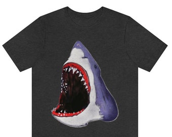 STRAIGHT CUT T-SHIRT Great White Shark Deep Sea Gift Folk Art Weird Birthday Gifts Gothic Ocean Apex Predator Goth Punk Emo Thalassophobia