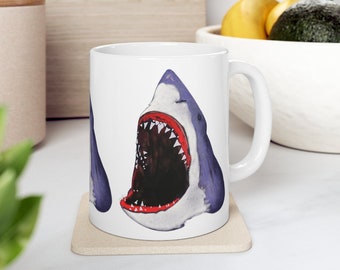 11oz COFFEE MUG Great White Shark Dark Academia Folk Art Weird Birthday Gifts Gothic Ocean Apex Predator Goth Punk Emo Thalassophobia Horror