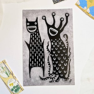 POSTAL CON LÁMINA ARTÍSTICA DE 4x6 Monstruo Arte popular Cosas raras Pintura Extravagante Amigo por correspondencia Regalo Caprichoso Ecléctico Escalofriante Lindo Regalos de cumpleaños Gótico Críptidos