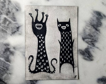 ACEO ORIGINAL ART Monster Paintings Monsters Outsider Folk Art Miniature Collectible Trading Card Drawing Whimsical Creepy Weird Stuff Gifts