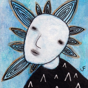 5x7 "ART PRINT Folk Art Mask Abstract Portrait Birthday Gift Whimsical Cute Weird Quirky Strange Housewarming Outsider Art Bizarre Modern