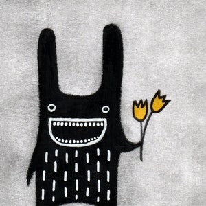 ACEO KUNSTDRUCK Hase Monster BlumenStrauß Garten Malerei Volkskunst Sammelkarte Geschenke für Mama Wunderliche Sachen Pflanzen Wildblume
