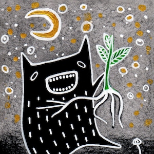 ACEO ART PRINT Garten Monster Folk Kunst Karte Niedliche Einweihungsparty Geschenke Lustig Geburtstag für Mama Schräge Pflanzen Zimmerpflanzen Frühling Freunde Gärtner