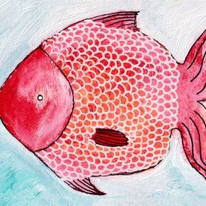 5x7 « IMPRESSION D’ART Hareng rouge Fantaisie Poisson Peinture Illustration Miniature Collectionnable Carte à collectionner Plage Nautique Illustration Original ATC