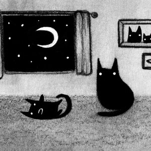 ACEO ART PRINT Art folklorique chat noir carte miniature à collectionner dessin Illustration trucs étranges pendaison de crémaillère cadeaux d'anniversaire pour les amoureux des chats, etc.