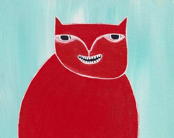 8x10 « ART PRINT Cat Art Folk Art Peinture Quirky Househanger Cadeaux Outsider Art Fantaisiste Anniversaire Home Decor Animaux Drôle Cadeaux d’anniversaire