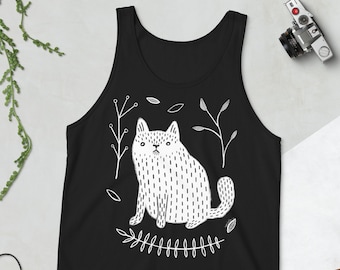 TANK TOP White Cat Folk Art Dark Academia Birthday Cottagecore Gifts Funny Cute Weird Kitty Witchy Whimsical Quirky Cat Lovers Kawaii Fluffy