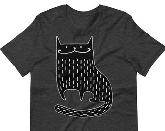 STRAIGHT CUT T-SHIRT Black Cat Shirt Folk Art Tee Shirt Birthday Housewarming Gifts Funny Outsider Art Weird Stuff Quirky Whimsical Kitty