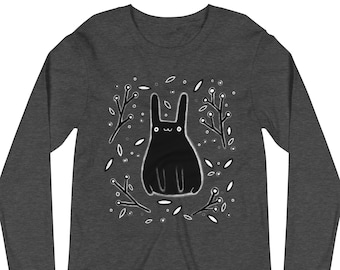 LONG SLEEVE T-SHIRT Rabbit Folk Art Print Art Quirky Cute Cottagecore Bunny Art Birthday Gift Botanical Shirts Plants Whimsical Art Rabbits