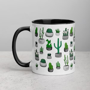 11oz COFFEE MUG Cactus Folk Art Botanical Housewarming Birthday Gifts Desert Plants Houseplants Illustration Creepy Weird Stuff Tea Ceramic image 1