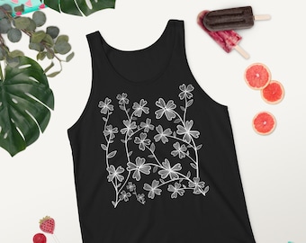 TANK TOP Dogwood Flowers Cottagecore Dark Academia Folk Art Goth Birthday Gifts Leaves Botanical Forest Black Plants Nature Floral Spring