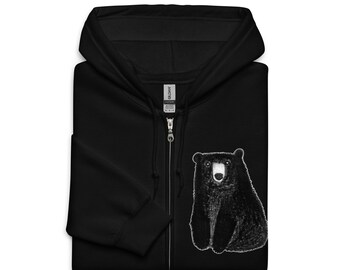 CLASSIC ZIP HOODIE Black Bear Folk Art Quirky Sweatshirt