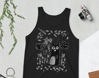 TANK TOP Garden Rabbit Folk Art Goth Birthday Housewarming Gifts Funny Cute Weird Whimsical Quirky Flower Meadow Gothic Emo Punk Witch