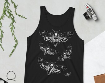 TANK TOP Moth Folk Art Birthday Gifts Festival Wear Goth Gift Creepy Gothic Workout Wear Goth Yoga Tank Death's Head Hawkmoth Weird Insect