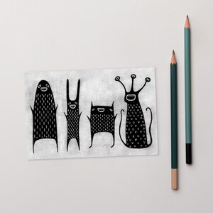 4 x 6 ART PRINT CARTE POSTALE Monster Kawaii Folk Art Party monstres Goth cadeau d'anniversaire lunatique mignon bizarre original pendaison de crémaillère drôle gothique