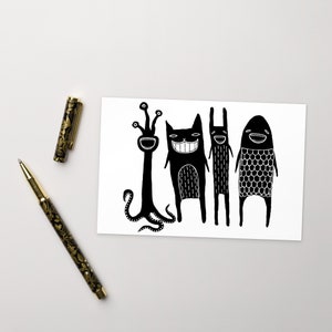 4 x 6 ART PRINT CARTE POSTALE Monster Folk Art Party monstres Goth cadeau d'anniversaire lunatique mignon bizarre original étrange pendaison de crémaillère drôle gothique Emo