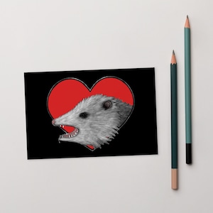 4 x 6" ART PRINT CARTE POSTALE Possum Love Goblincore Screaming Opossum Dark Academia Goth Punk Anniversaire Gothique Bizarre Drôle Bizarre Emo