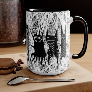 15oz COFFEE MUG Monster Folk Art Housewarming Birthday Gift Illustration Funny Creepy Weird Stuff Quirky Tea Gift Ceramic Best Friend Gift