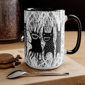 TAZA DE CAFÉ DE 15 oz Monstruo Arte popular Inauguración de la casa Regalo de cumpleaños Ilustración Divertida Cosas raras y espeluznantes Regalo de té peculiar Regalo de cerámica para el mejor amigo