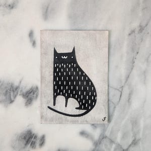 ACEO ORIGINAL ART Black Cat Cute Gothic Kitty Folk Art Miniature Collectible Card Funny Birthday Gift Weird Housewarming Weirdcore Goth