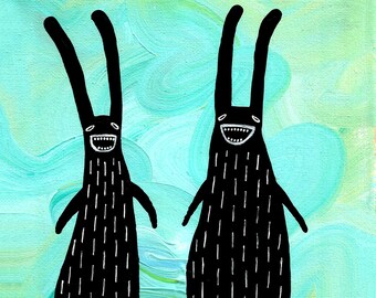 8x10" ART PRINT Rabbit Monster Folk Art Painting Quirky Housewarming Gifts Outsider Art Whimsical Home Decor Funny Gifts Made in Canada