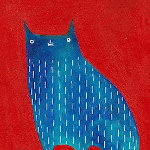 8x10 ART PRINT Cat Folk Art Painting Quirky Art Whimsical Wholesome Housewarming Home Decor Cat People Gifts Weird Stuff Cute Birthday Gift