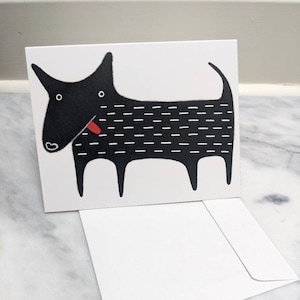 Carte vierge art populaire chien noir Illustration fantaisiste Trucs étranges Cadeau d'anniversaire mignon pendaison de crémaillère Cartes chiot de laboratoire noir original