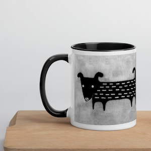 11oz COFFEE MUG Doxie Black Dog Dachshund Wiener Dog Folk Art Housewarming Birthday Gifts Funny Cute Weird Quirky Tea Gift Puppy Ceramic