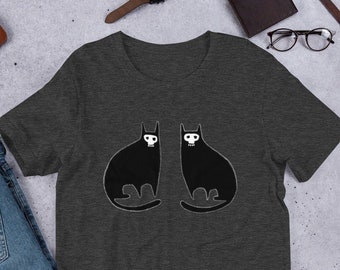 RAK SKUREN T-SHIRT Dödskalle Katt Konsttryck Folkkonst Dödskallemask Födelsedagspresenter Udda Nyckfullt Kusligt Konstiga Saker Outsider Skräck Kusliga Ben