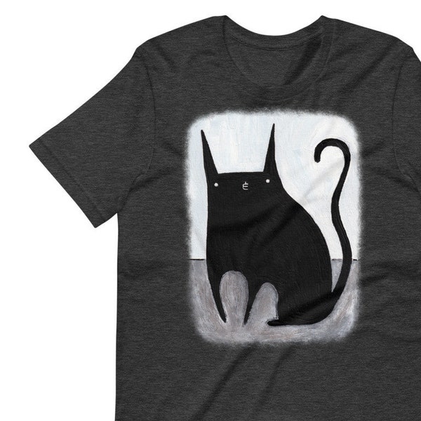 STRAIGHT CUT T-SHIRT Black Cat Whimsical Quirky Gifts Folk Art Goth Birthday Housewarming Gifts Funny Weird Stuff Quirky Gothic Punk Emo