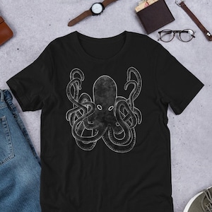 STRAIGHT CUT T-SHIRT Octopus Dark Academia Cephalopod Ocean Nautical Deep Sea Gothic Birthday Marine Biology Gifts Weird Creepy Tentacle