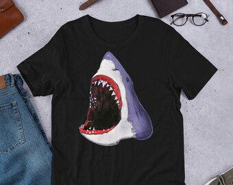 STRAIGHT CUT T-SHIRT Great White Shark Deep Sea Gift Folk Art Weird Birthday Gifts Gothic Ocean Apex Predator Goth Punk Emo Thalassophobia
