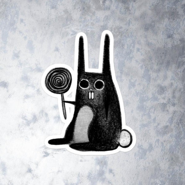 VINYL STICKER Weird Rabbit Lollipop Folk Art Laptop Decal Stickers Funny Goth Birthday Housewarming Whimsical Creepy Cute Gothic Punk Emo