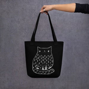 TOTE BAG Black Cat Birthday Gift Housewarming Whimsical Cute Quirky Gifts for Cat People Grocery Bag Weird Funny Chonky Round Fat Loaf Cats