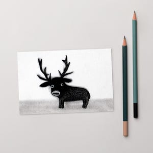 4x6 KUNSTDRUCK POSTKARTE Seltsames Reh Wand Kunst Goth Tiere Geburtstag Einweihungsfeier Gruselige niedlich schrullig lustige Elch-Gothic-Frühlings-Geschenke