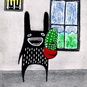 IMPRESIÓN ARTÍSTICA DE 5 x 7" Cactus Conejo Monstruo Arte popular Regalo de cumpleaños Plantas extravagantes Lindas y caprichosas Extraño Inauguración de la casa Jardinería Decoración del hogar Arte de pared