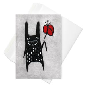 CARTE DE VOEUX Lapin monstre coquelicot Kawaii jardin de fleurs art populaire cadeaux d'anniversaire mignons pendaison de crémaillère fantaisiste mignonne plantes originales trouvailles de printemps