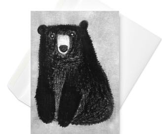 BIGLIETTO D'AUGURI Orso nero Arte popolare Cottage eccentrico Regalo di inaugurazione della casa Cottagecore Foresta stravagante Orsacchiotto Grizzly Natura Regalo di compleanno